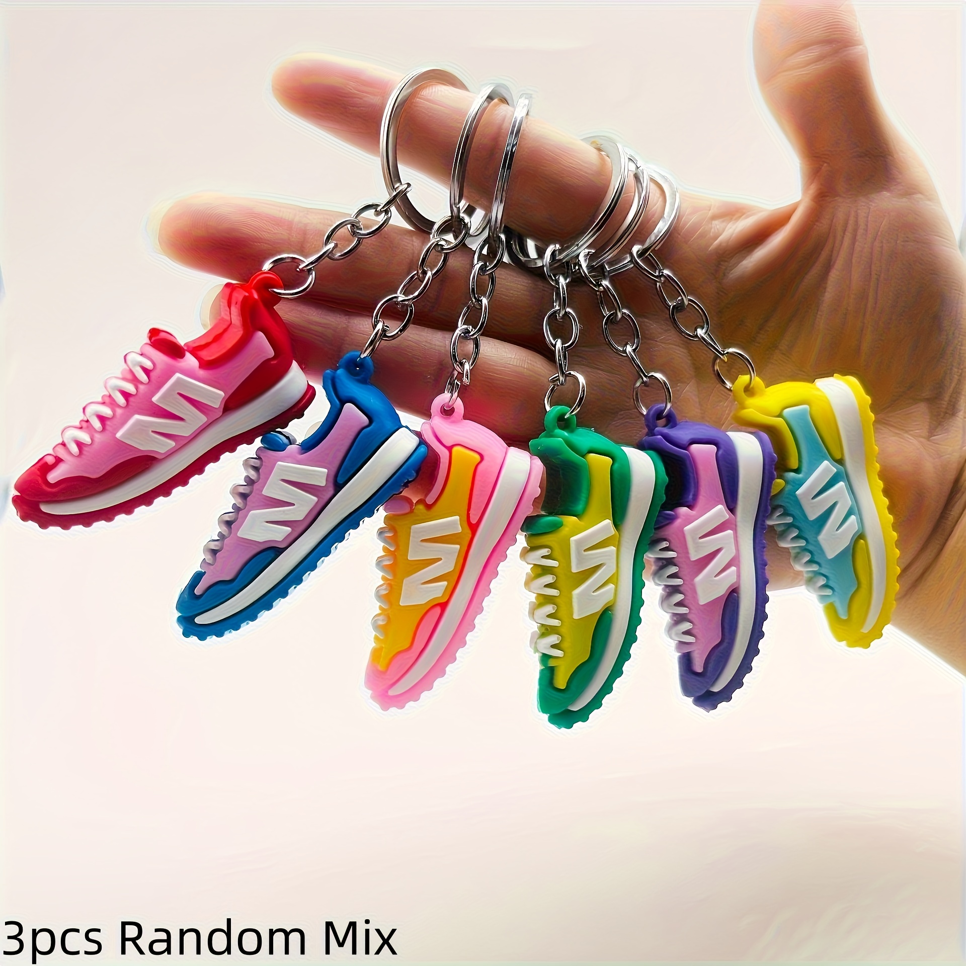 TEMU 12pcs/3pcs High-quality Mini Sneaker Keychains- Realistic Running With Oval Hook Closure, Sports Gift Additions(red, Blue, Yellow, Pink, Green,