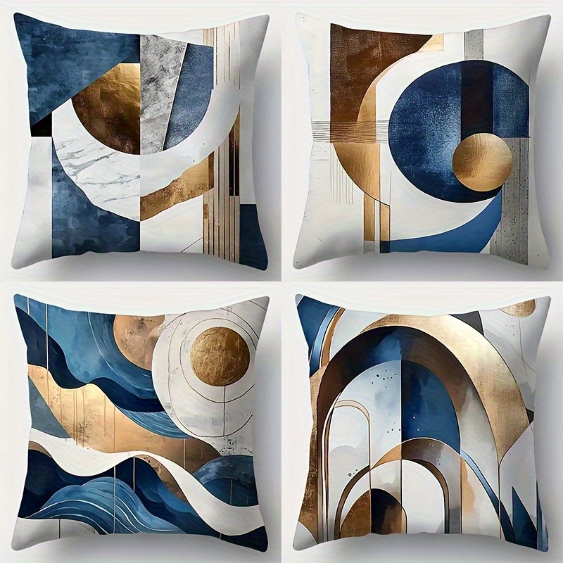 TEMU 4pcs, Sofa Pillowcase, Abstract Geometric Blue Pillowcase, 17.7" * 17.7", Single-sided Printing, Home Decoration, Sofa Pillowcase, Pillowcase