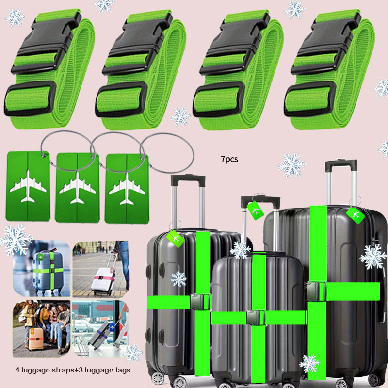 TEMU 10pcs/7pcs Luggage Strap Set (luggage Belt And Tag) Adjustable Luggage Bundling Strap And Tag Set, Travel Adjustable Suitcase Strap. Luggage Tag