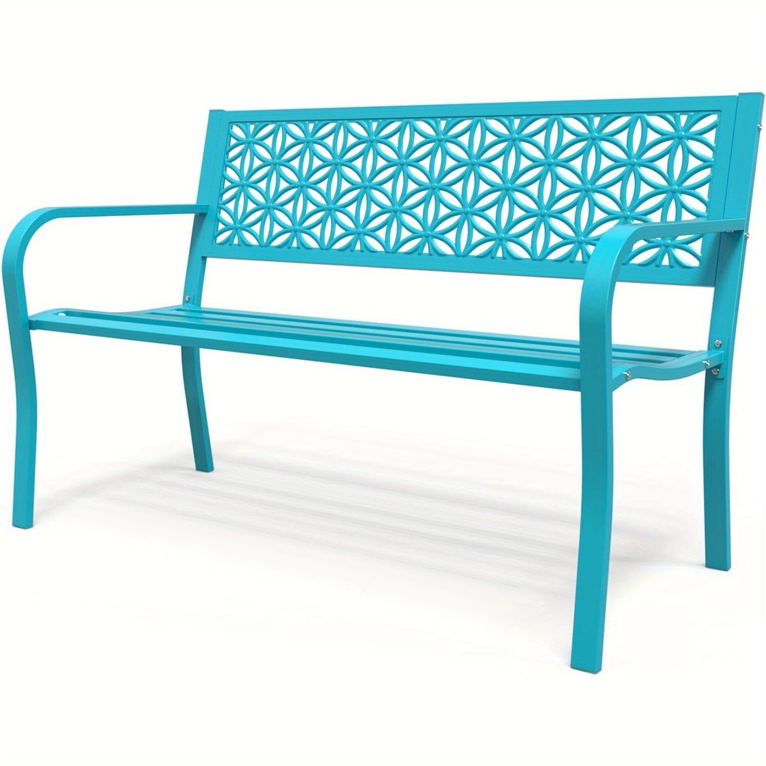 E-shop Bonlo Schwerlast-Gartenbank aus Gusseisen - Retro-Außenbank mit Rückenlehne & Blumenarmlehnen, Türkisblau & Schwarz Wetterfestes Terrassenmöbel,