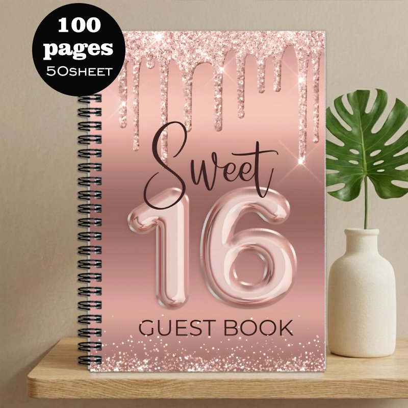 TEMU 1pc Sweet 16 Guest Book | Birthday Guestbook Message Book Signature Book, Ideal Gift For Friend Family, Suitable For Various Celebration Events,