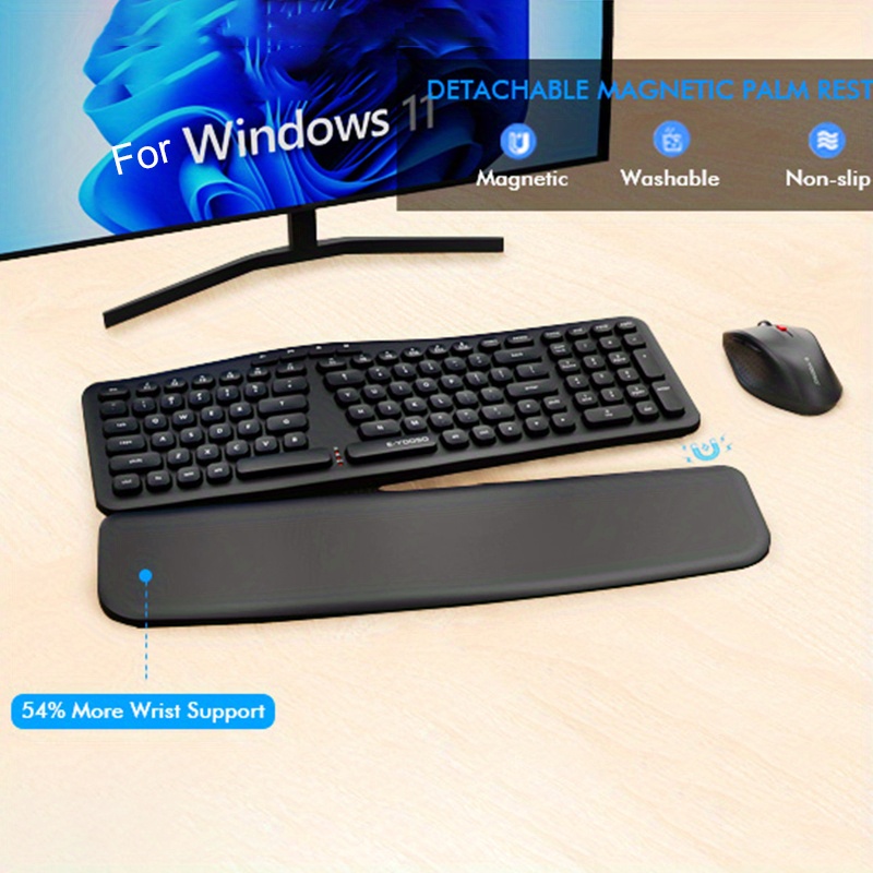 E-YOOSO Wireless Keyboard And Mouse Set with 2.4Ghz, Designed Ergonomically with a Wrist Rest, Features Low Voltage Alerts And Automatic Sleep Mode, Suitable for Home Office Use