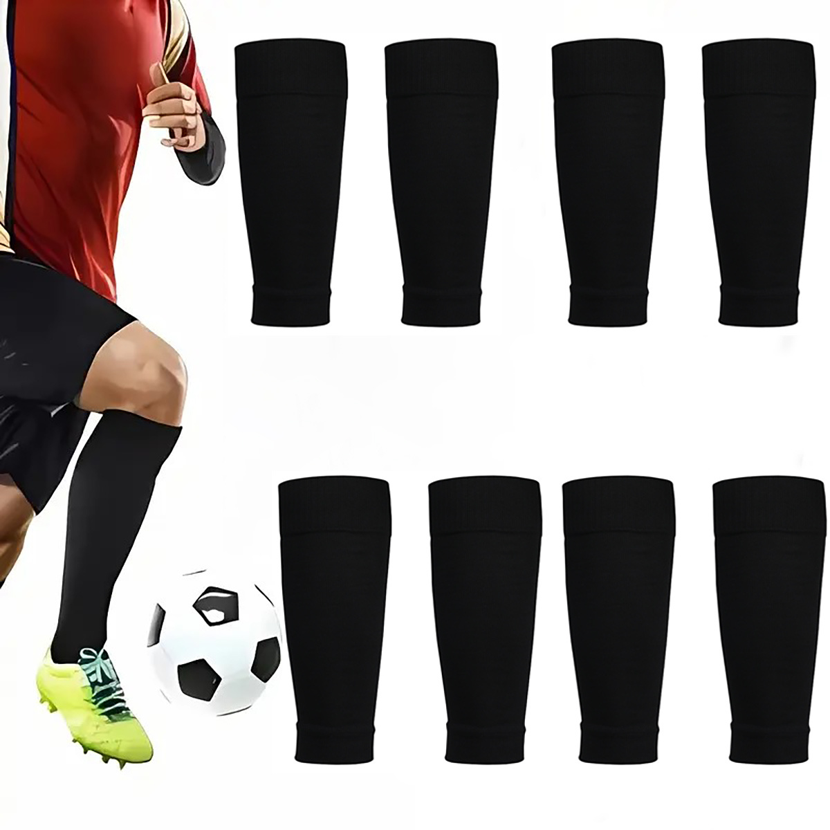 TEMU 4 Pairs Of Outdoor Football Leg Guards, Fixed Socks, Comfortable And Breathable, Elastic Compression Protection Board, Sports Competition Socks,