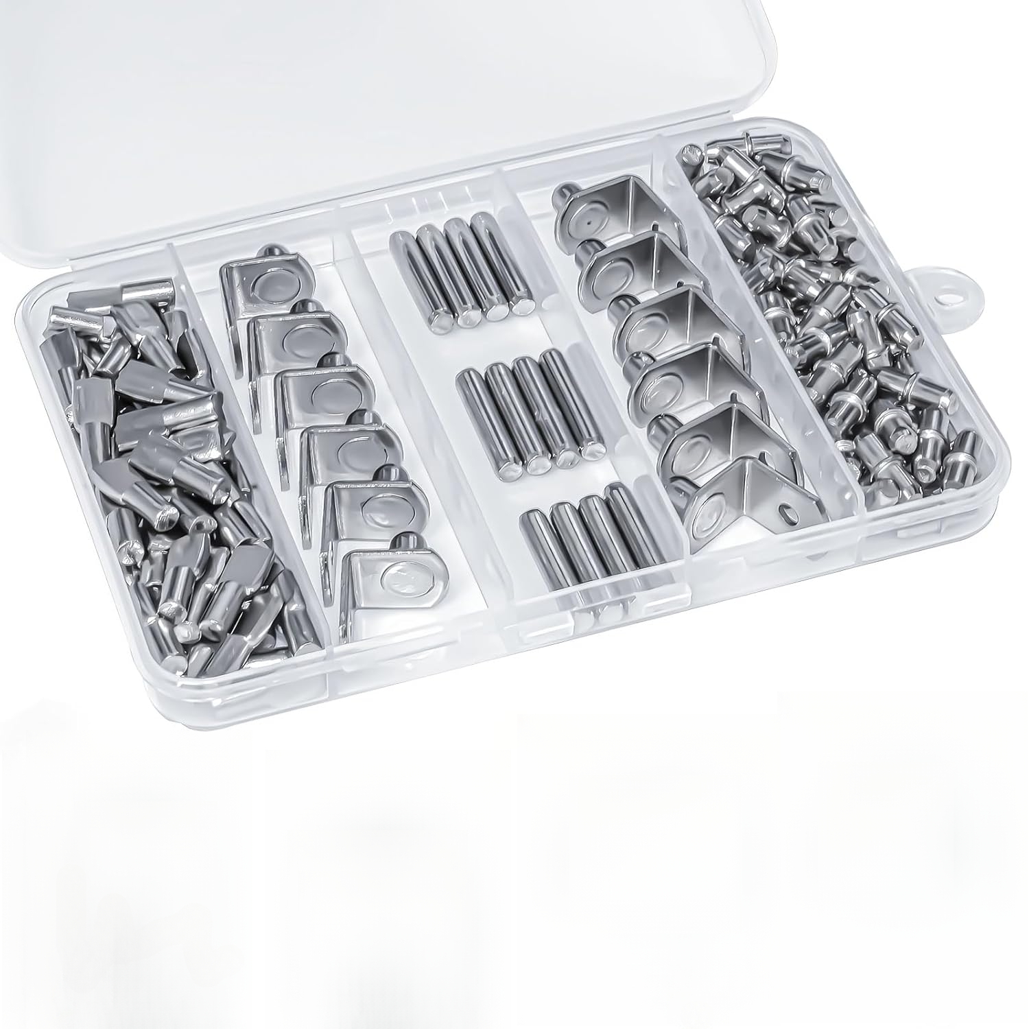 Image of 120pcs Shelf Pin Kit, 4 Styles Nickel-plated Shelf Support Pins For Bookshelves, Kitchen Cabinets, Wall Shelves, Furniture, And Cabinets, 5mm 1/4 Inch Electroplated Shelf Pin Brackets