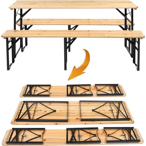6 folding picnic table with bench three aluminum folding legs weather resistant wooden beer camping table outdoor table and chairs suitable for gardens patios and poolside