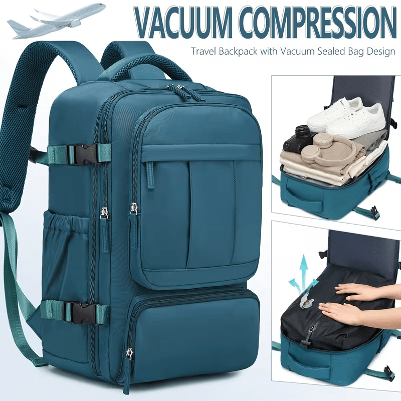 Image of Vacuum Travel Backpack For Men/ Women, Cabin Bags 42x30x18cm For Ryanair, Travel Hand Luggage Backpack Carry- Ons Bag With Vacuum Compression, Suit For Climbing, Hiking, Camping