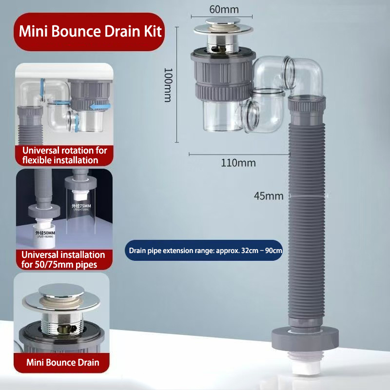 New Household Drain Pipe, Anti-odor Simple Sink Drain, Rotating Under-counter Basin, Modern Minimalist Backflow Odor Prevention Device