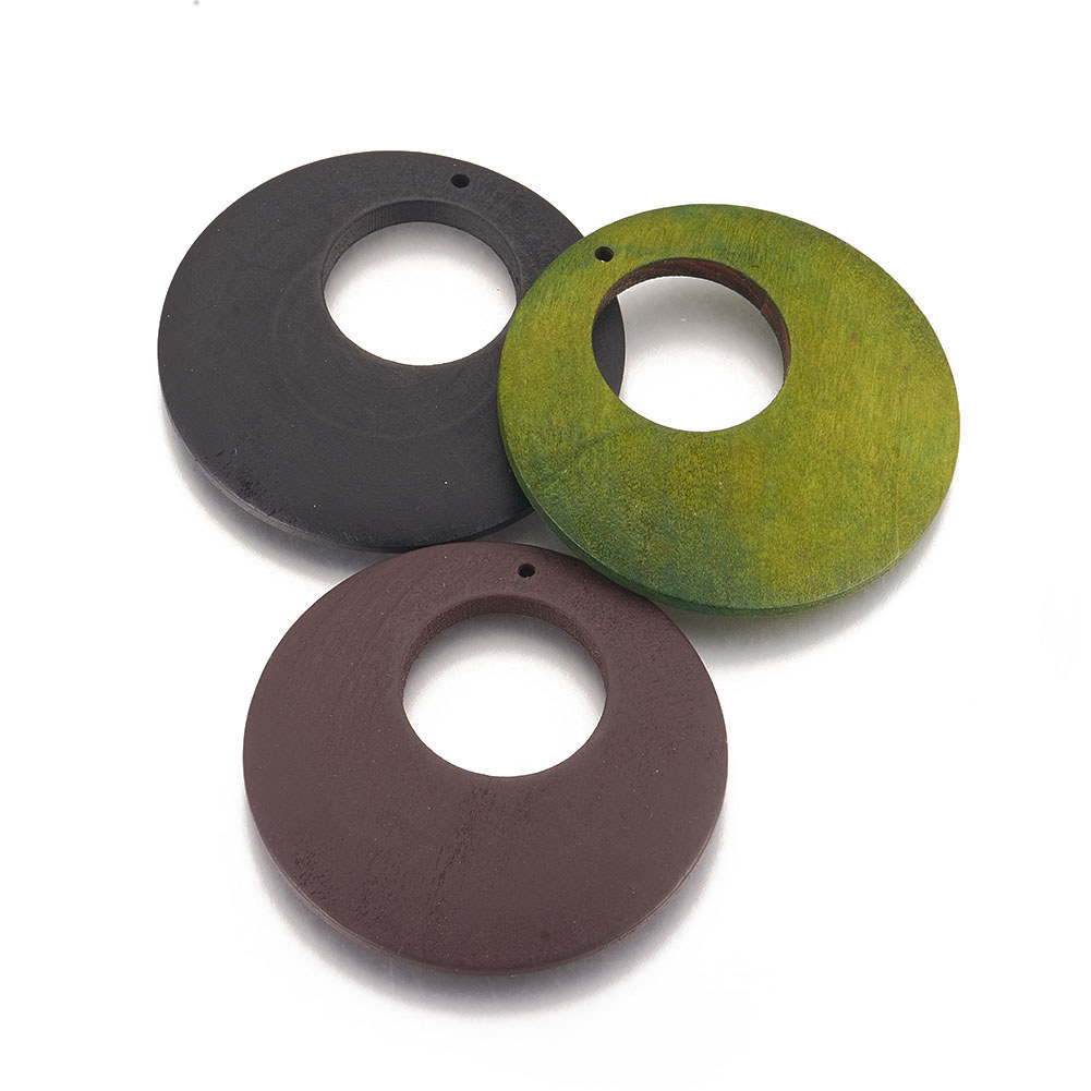 Flat Round Wood Big Pendants, 5pcs Set for DIY Jewellery
