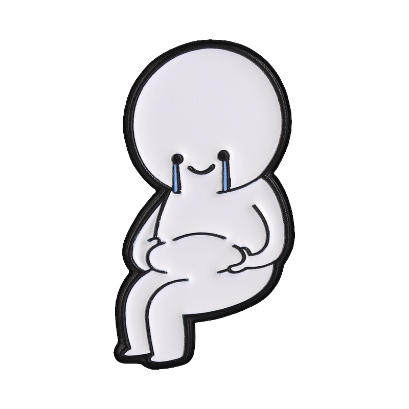 TEMU Minimalist Black And White Line Art Metal Badge, -laughing Contrast Alloy Lapel Pin, Versatile Daily Wear, Gentle Emotional Catharsis, Trendy