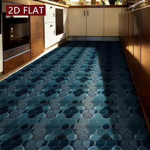 autocollant de sol en pvc 2d/plat, motif mosaïque bleu, 10 pièces, auto-adhésif, imperméable, aux rayures, surface , autocollant décoratif amovible, applicable à mur, cuisine, salon, table, , pour décoration moderne, facile à et à coller