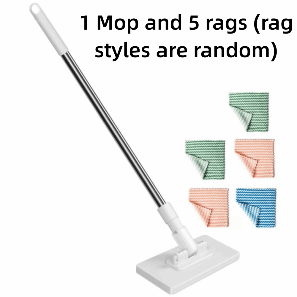 TEMU Nouveau avec 5 chiffons réutilisables de style aléatoire, balai serpillère , tête rotative à 360°, clip de balai automatique à serrage, balais
