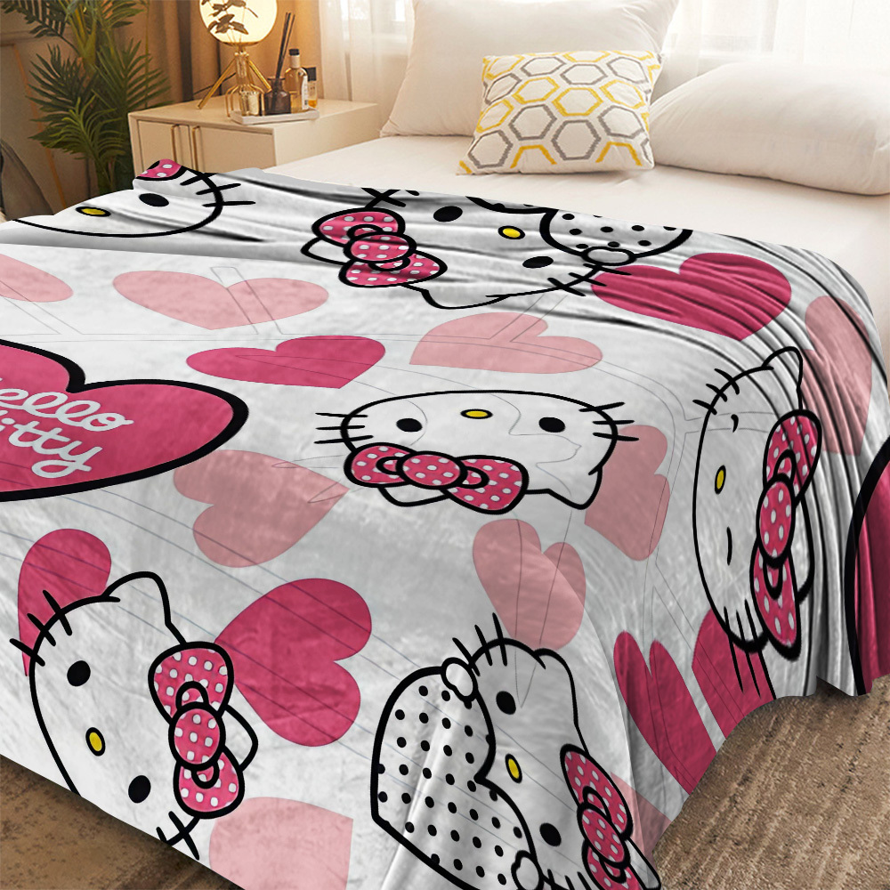 

Sanrio Hello 's Day Flannel Throw Blanket - Soft, Comfortable, Multipurpose Knitted Polyester Bedding With - Sofa, Bed, Office, Travel - Ideal Gift