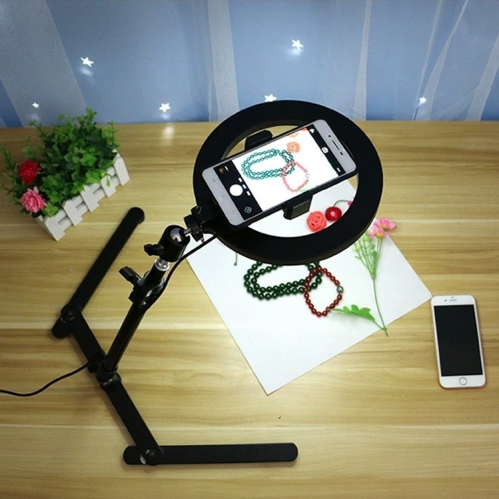 Black 10-inch 360° Rotating Overhead Mount; Adjustable-angle Desktop Stand For Mobile Live Streaming Featuring A Stable, Wobble- Versatile Tool For Filming And Photography.