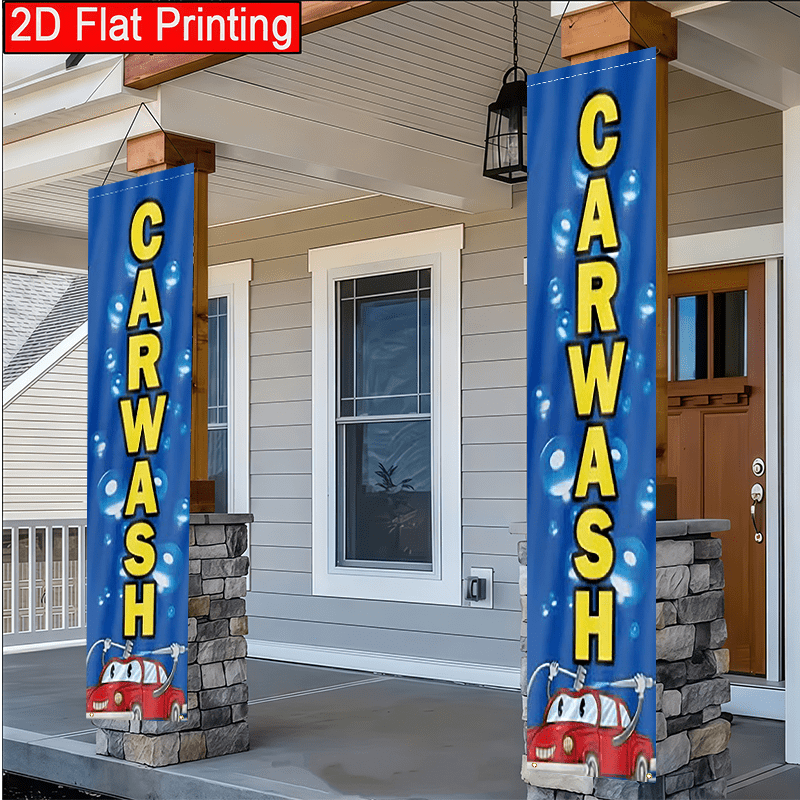 TEMU 2d Flat, 2d Flat 2pcs Car Wash Porch Banner With Car Wash Advertisement Design Flag Outdoor Courtyard Lawn Decoration Advertisement Commercial