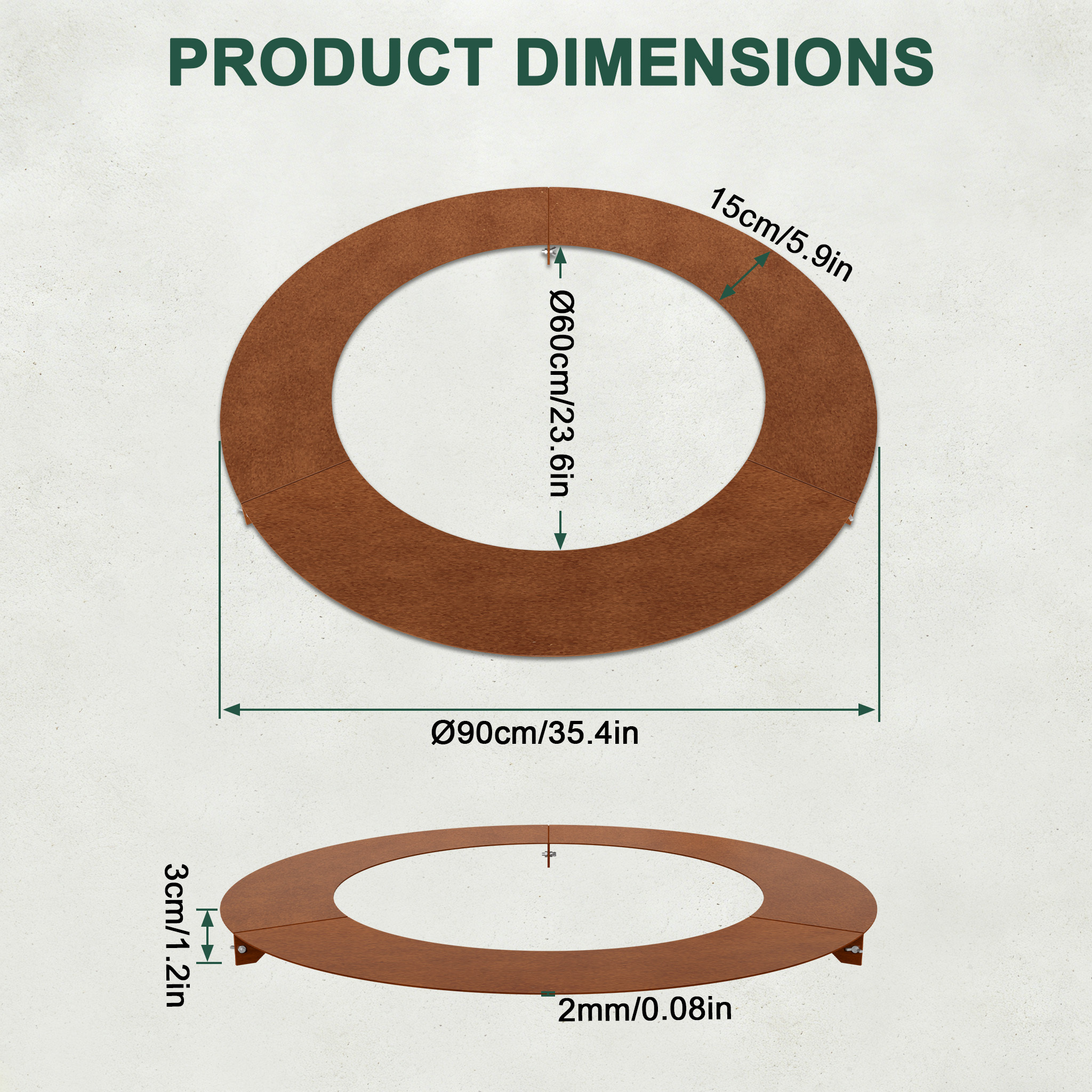 【3d】 [3d] Tree Ring Mowing Ø60/90/120 Cm, Lawn Made Of Sturdy Steel, Flat For Trees And Shrubs, Suitable For Lawn Mowers, Tree Protection And Garden Decoration, Stable And Durable, /rust