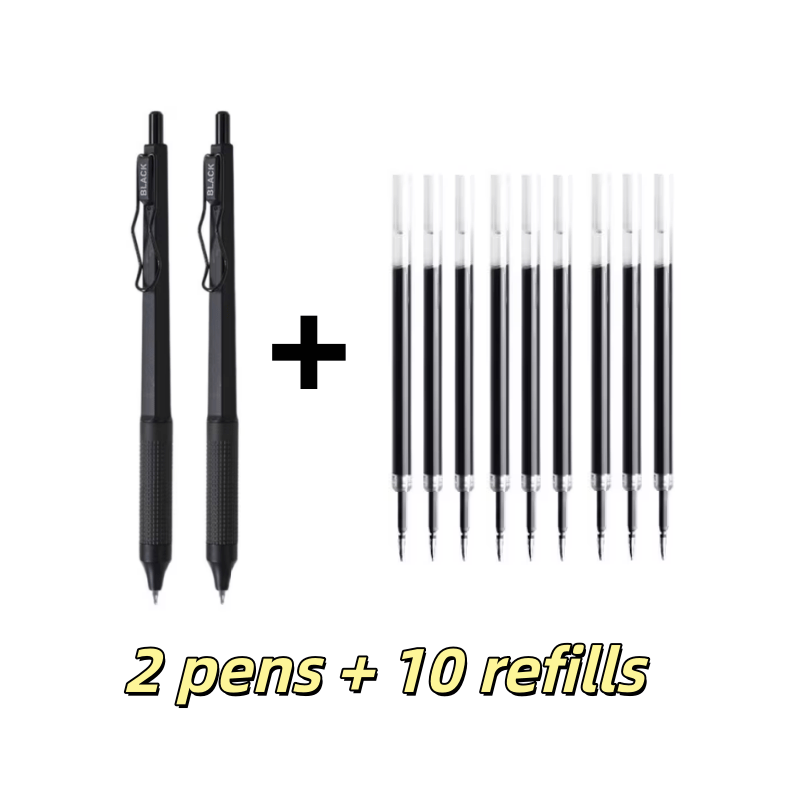 TEMU 12-pack Minimalist Quick- Click Pens For Students, Writing And Office Use (includes 2pcs Pens And 10pcs Refills), 0.5mm Fine Tip, Black Ink,