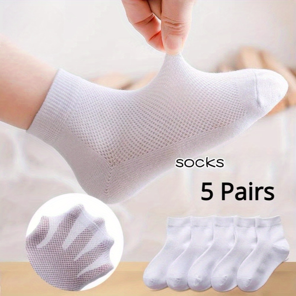 5 Pairs Boys' Breathable Mesh Socks - Cartoon Pattern, , Durable Polyester, Elastic Ribbed Cuff For , Spring/summer Casual Wear, Cute Socks, Wear, Simple