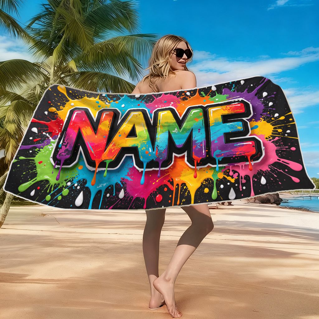 TEMU Toalla de playa de 1 pieza personalizada con , temática de callejero colorido, adecuada para camping, viajes, accesorios de playa,