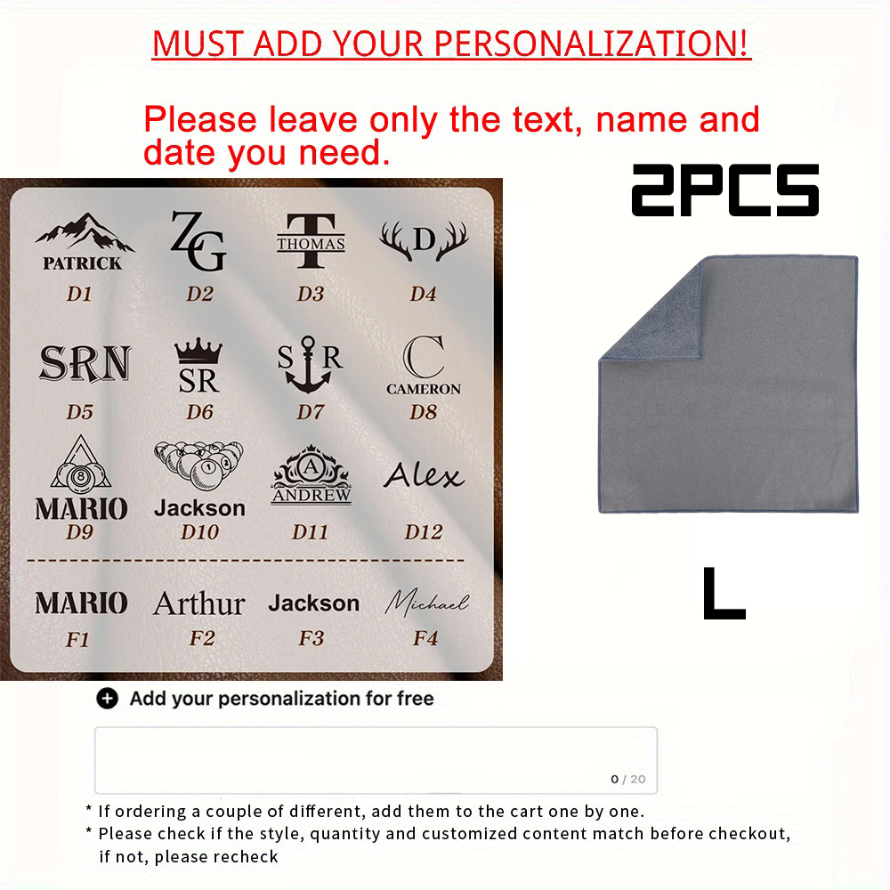 TEMU 2pcs Personalized Laser-engraved Pool Cue Cloths - Logo/name/text/ Billiard Cues, Tablecloths, Dishcloths - Suitable For Pool Enthusiast Gifts,