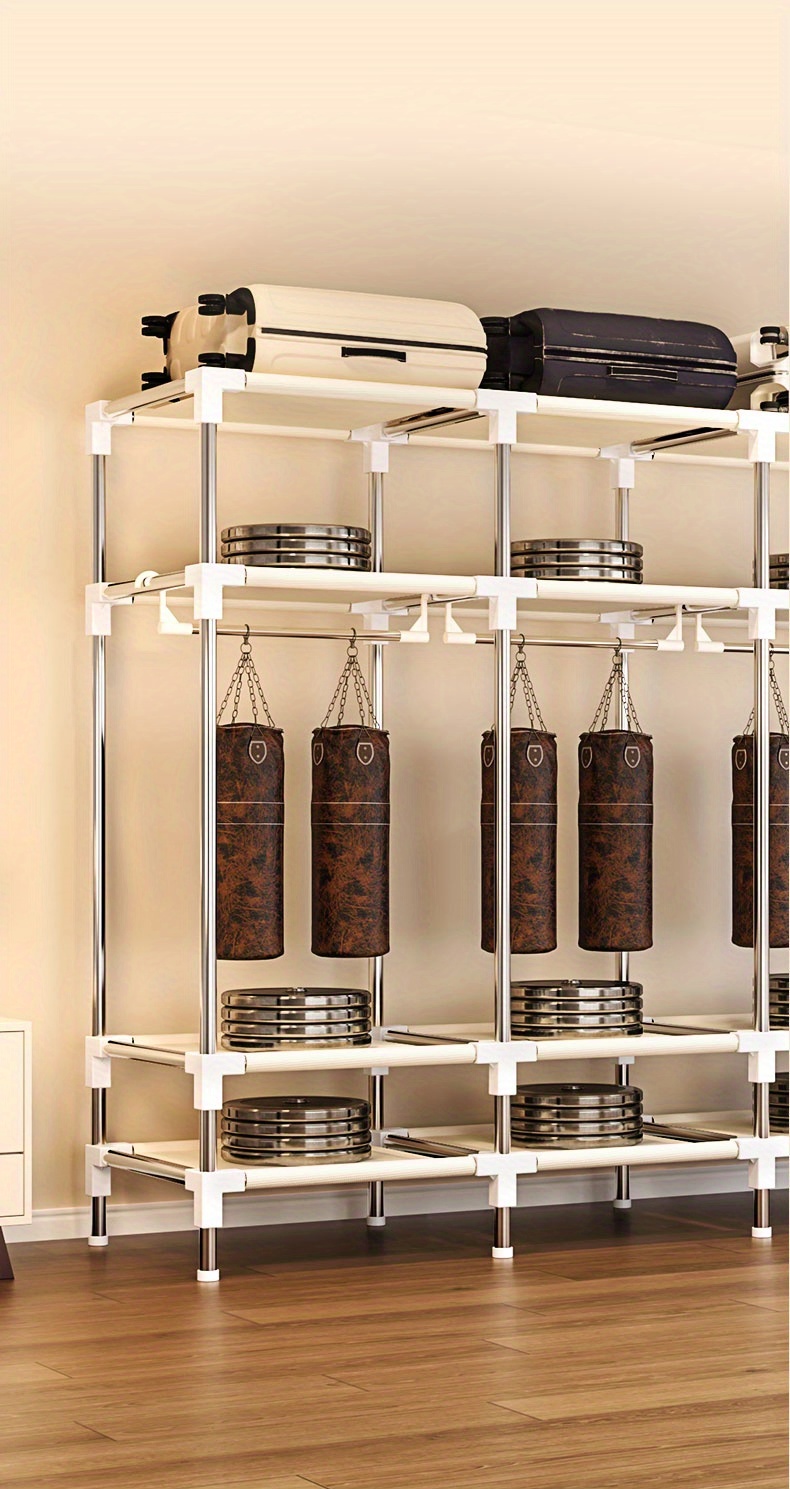 1pc large portable closet organizer with dust cover durable hangers easy assembly closed storage for bedroom dorm ideal for clothes bedding linen organization closet organizers and storage portable closets Product details 9