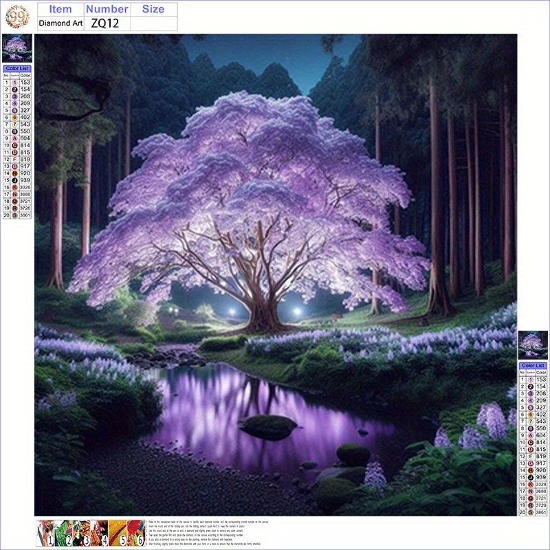 TEMU 5d Diamond Painting Kit - Glowing Cherry Tree, Landscape, Living Room And Bedroom Wall Mural