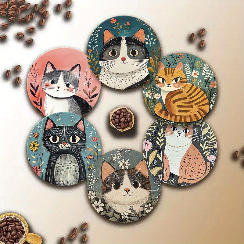 TEMU 6pcs Set Of Wood-print Pattern Coasters - -composite Heat-resistant Non-slip Drink Mats, Suitable For Home And Office Decor, Perfect For Parties