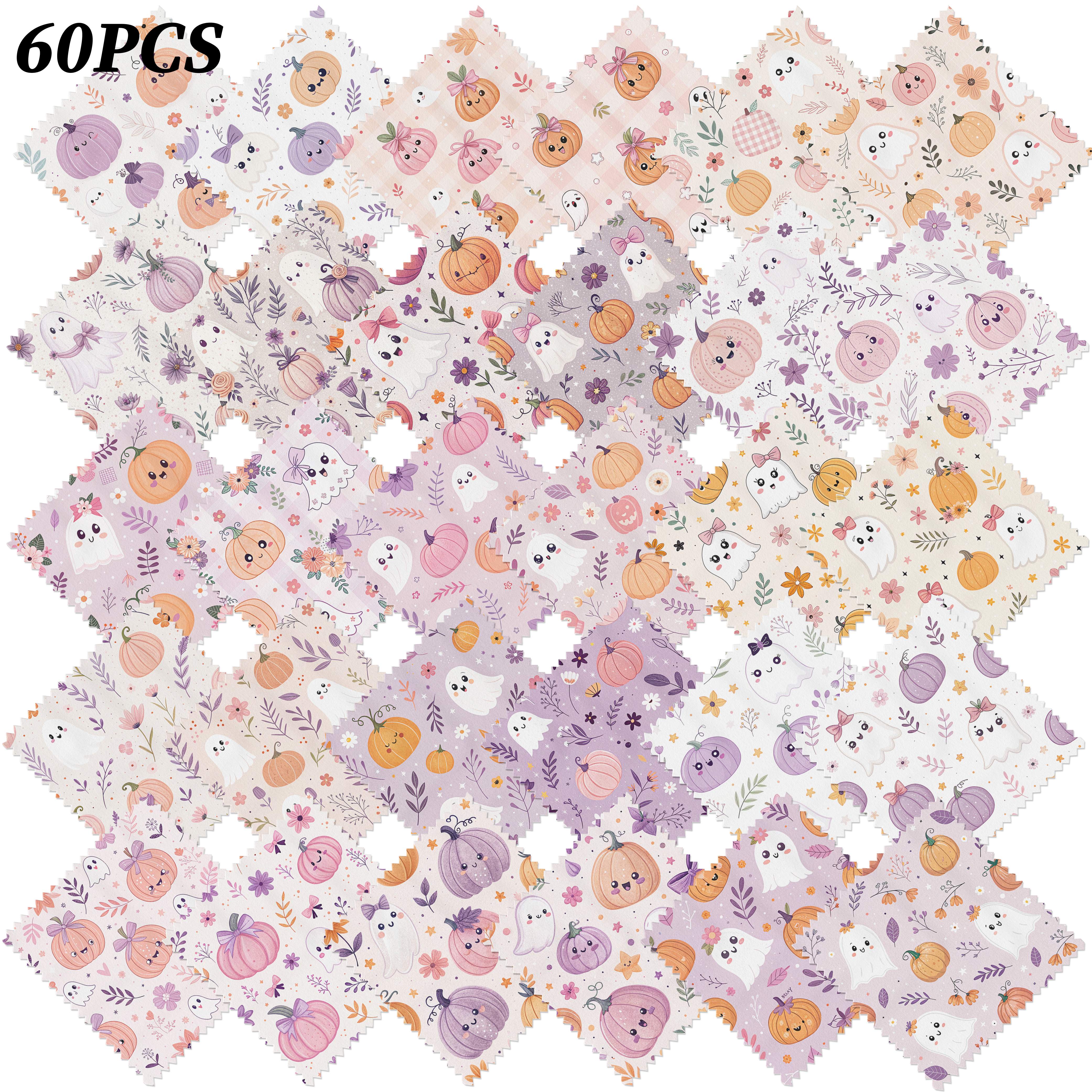 TEMU 5x5 Inch Macaron Lavender Cute Pumpkin Halloween Precut Fabric Squares, 60pcs 30 Coordinated Designs Charm Pack Diy Sewing Cloth, For Quilt Wall