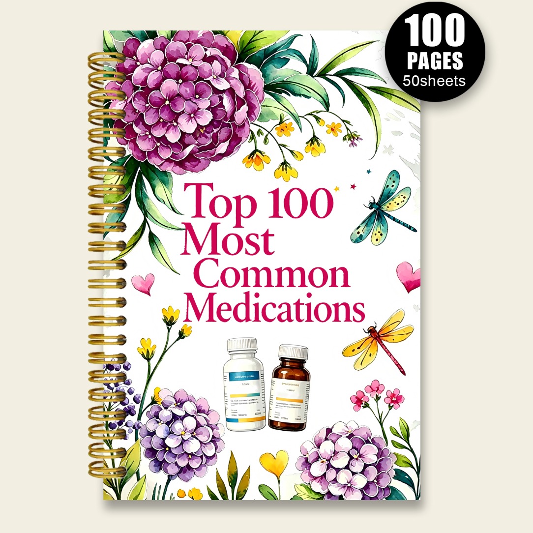 TEMU A5 Spiral-bound Notebook Of 100 Common Drugs, Recording Uses, Side Effects, And Pharmacology, Suitable For Medical And Nursing Students, And