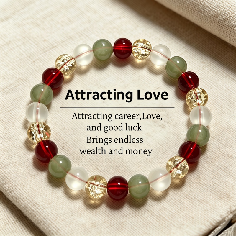 TEMU 1pc Natural Stone Bracelet, Handcrafted Red Jasper And Bead Bracelet, Attracts Love And , Wealth-bringing Bangle, Unisex, Ideal Gift For Daily