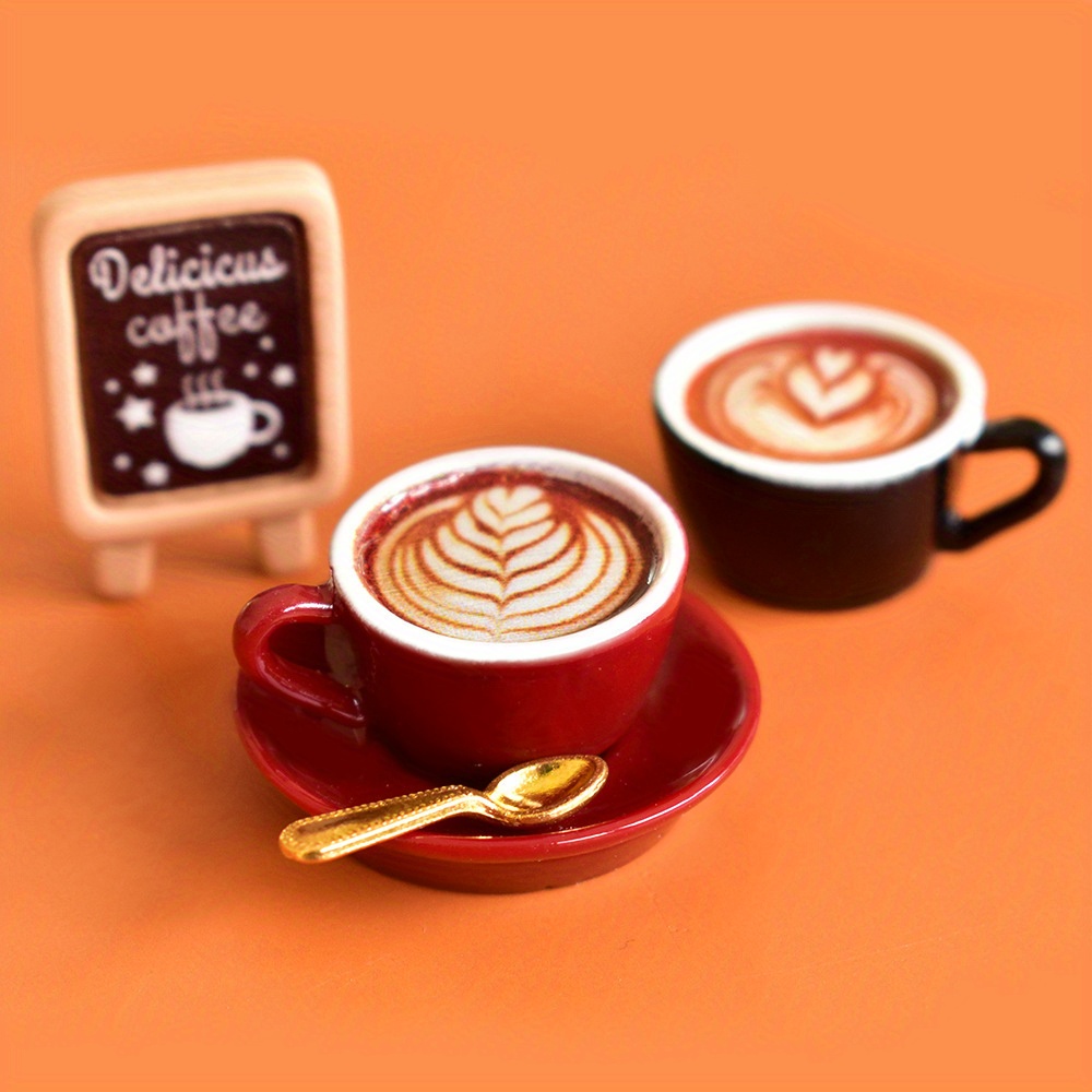 

8pcs Cute Miniature Coffee Cups Set With Diy Resin Accessories, Cream Glue Craft Plates And Tabletop Decorations