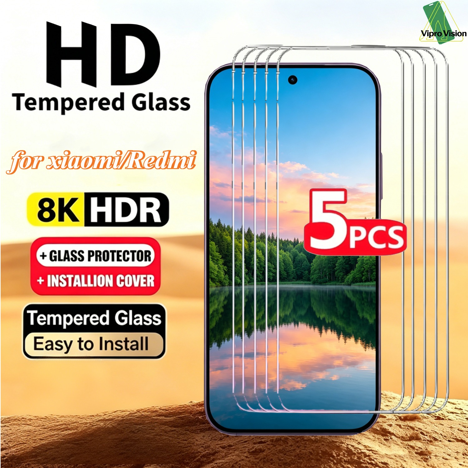 TEMU 5pcs 9h Tempered Glass Film For Redmi/xiaomi