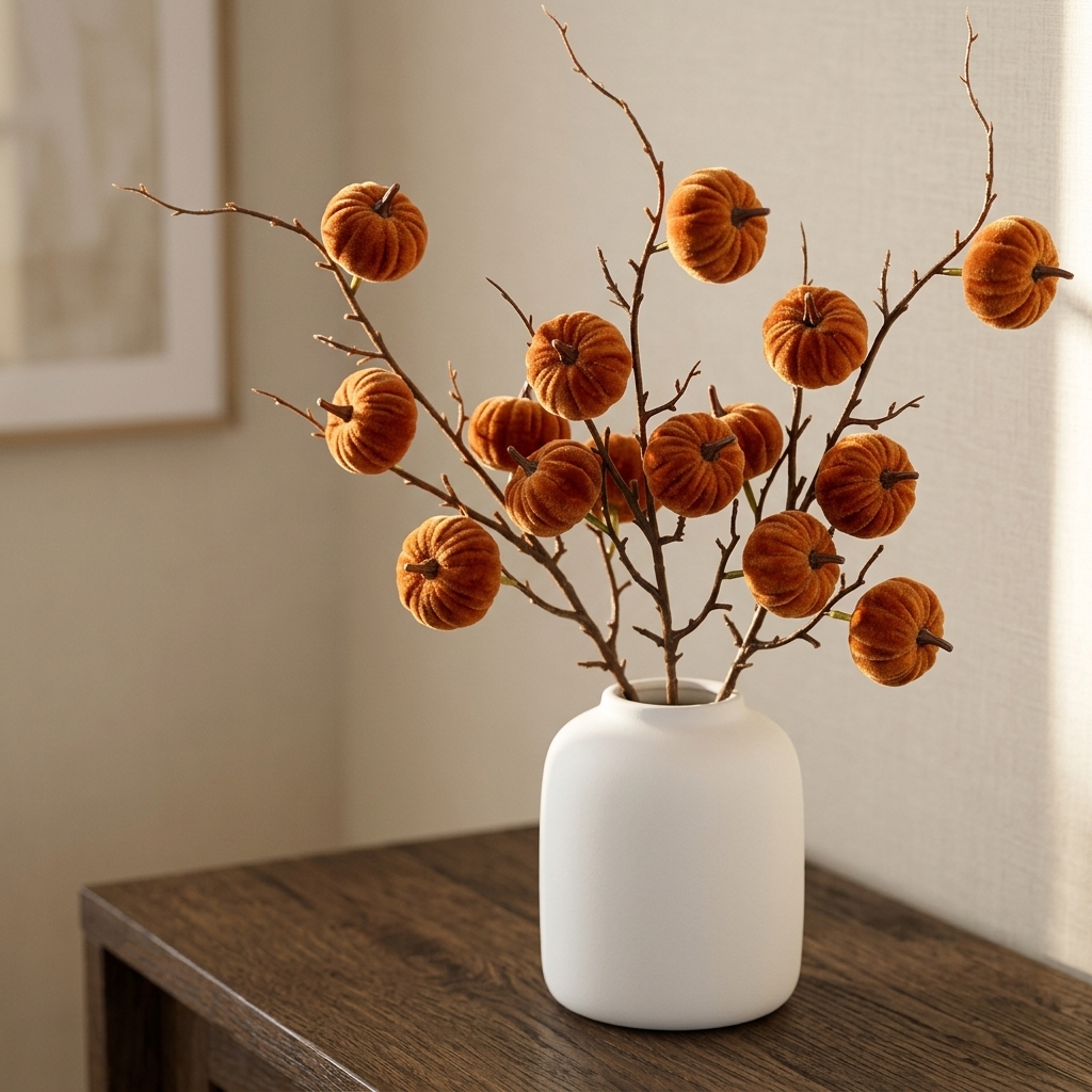 TEMU 3 pezzi Rami di zucca artificiale pieghevoli, di zucca autunnali finti per vaso, casa, tavolo, , decorazioni autunnali per il Ringraziamento,