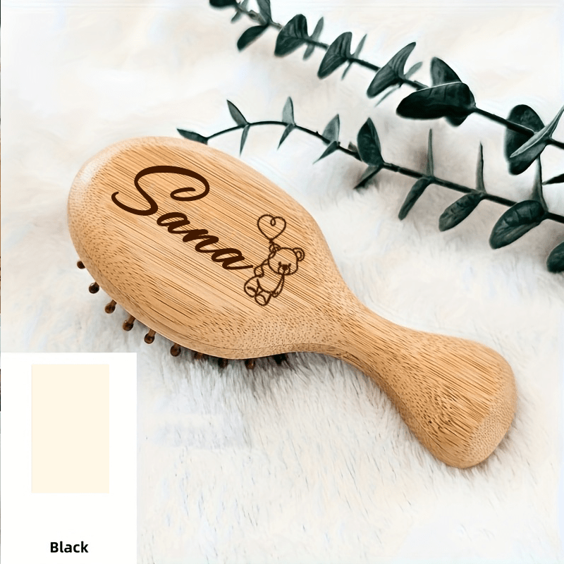 TEMU 1. Personalized Laser-engraved Bamboo Comb, With Pink, White, And Black Ribbons- Customizable With Name- Bamboo Comb Teeth, With Elegant Floral