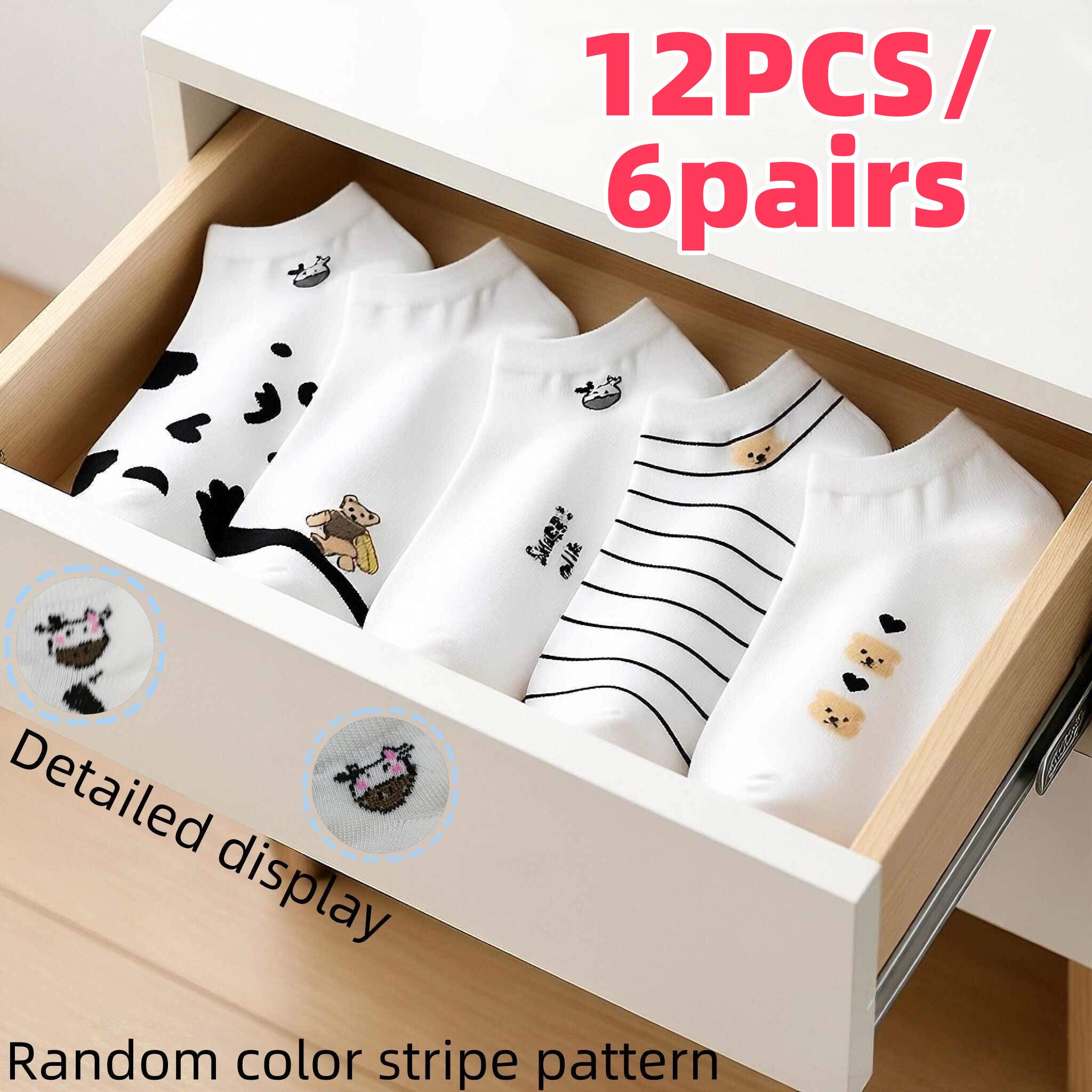 TEMU 12 piezas 6 / 6 piezas 3 de calcetines de mujer con estampado de animales, suaves y cómodos, calcetines cortos de calidad de oso y vaca de color