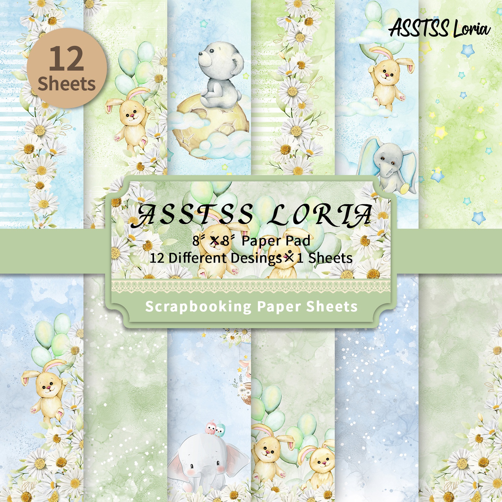 TEMU Bloc de papier de scrapbooking pour bébé Loria ASSTSS, 12 feuilles - Papier cartonné épais adapté au journaling, au collage , aux baby showers,