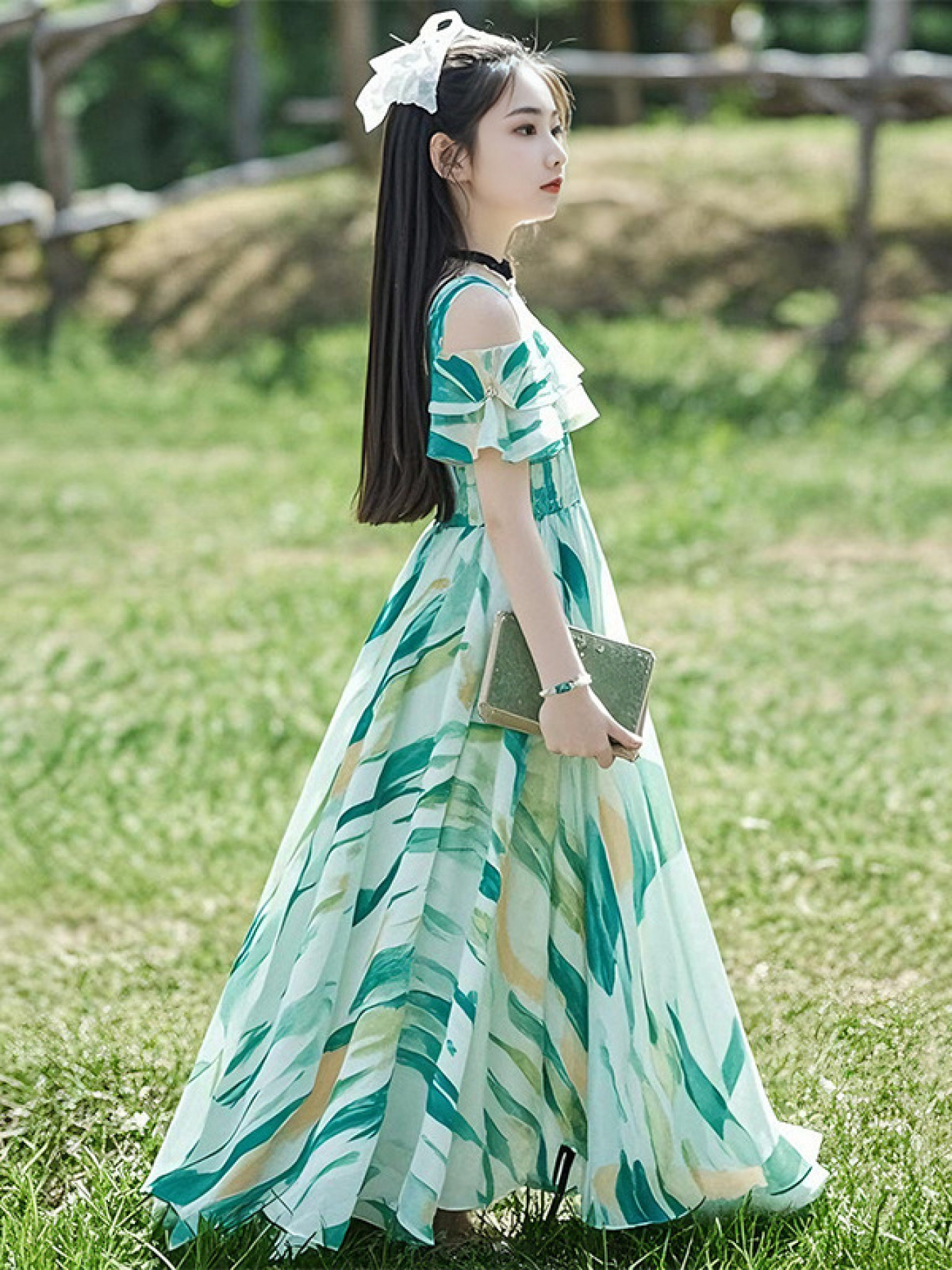 Girls' * Chiffon Dress - Fashionable Long Beach Vacation Outfit for Kids,  Photo Shoot Clothing, Stylish Children's Party Wear, Beach Dresses, Kids  Event Attire, Gathered Waist, Decorative Ruffle ...