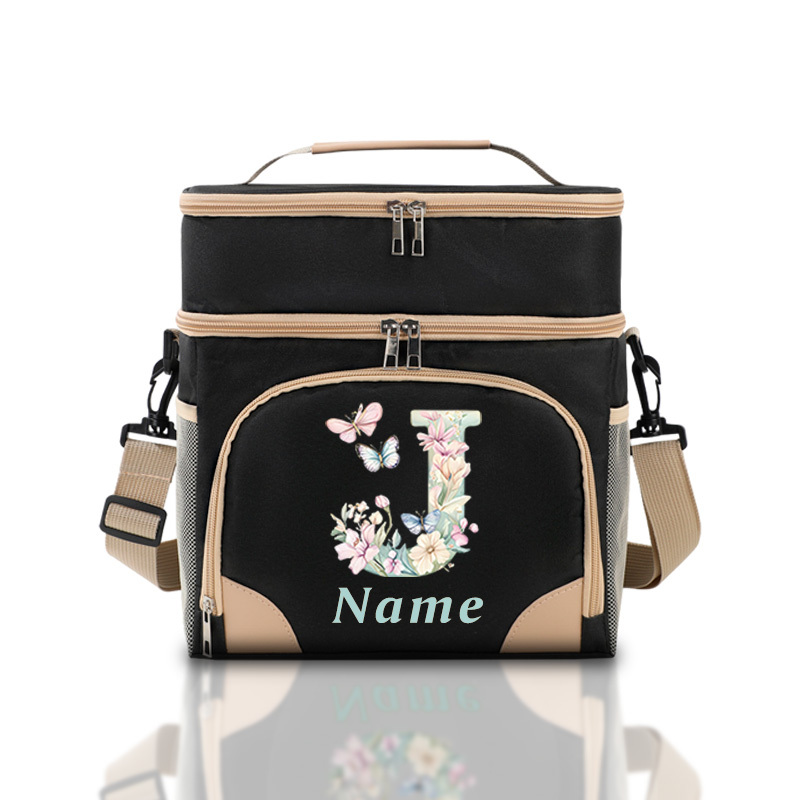 TEMU Personalized Custom Insulated Lunch Box Bag With Flowers And Letters Design - Large Capacity Thermal Tote, Picnic, Camping, Travel (non-food