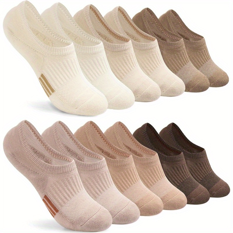 E-shop 6 Paar/Set Damen Zehen-Unsichtbare -Socken für Zuhause, gepolsterte, niedrig geschnittene, sportliche, versteckte Einlegesohle für Sneaker,