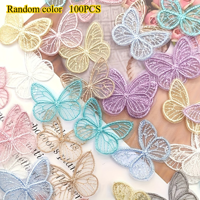 TEMU 100 piezas de elegantes calcomanías de mariposas bordadas, colores distribuidos , adiciones de organza multicolores, adecuadas para pinzas para