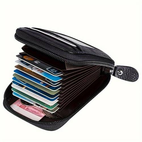 1-pack delgada y para hombre en cuero sintético con tecnología rfid bloqueante, múltiples ranuras para tarjetas, portaidentificación y bolsillo con cremallera - para viajes y uso , diseño elegante y en , regalo para él, portatarjetas,