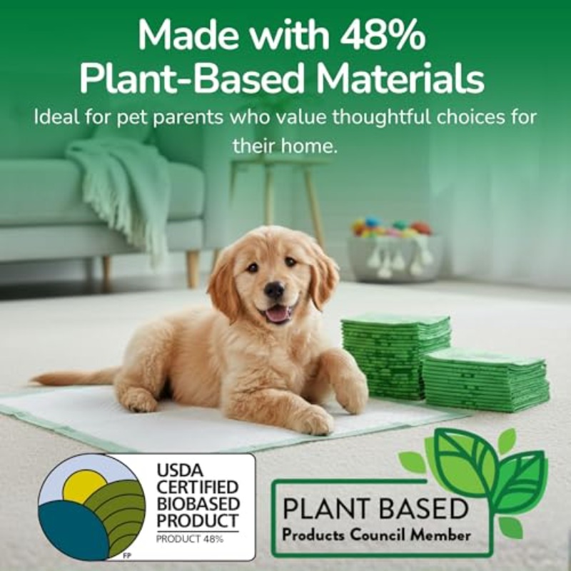 50 Counts Training Pad for Dogs 48% USDA Certified Plant Based Dog Pad Unscented Puppy Pee Pads Leak-Proof Pee Pads for Dogs