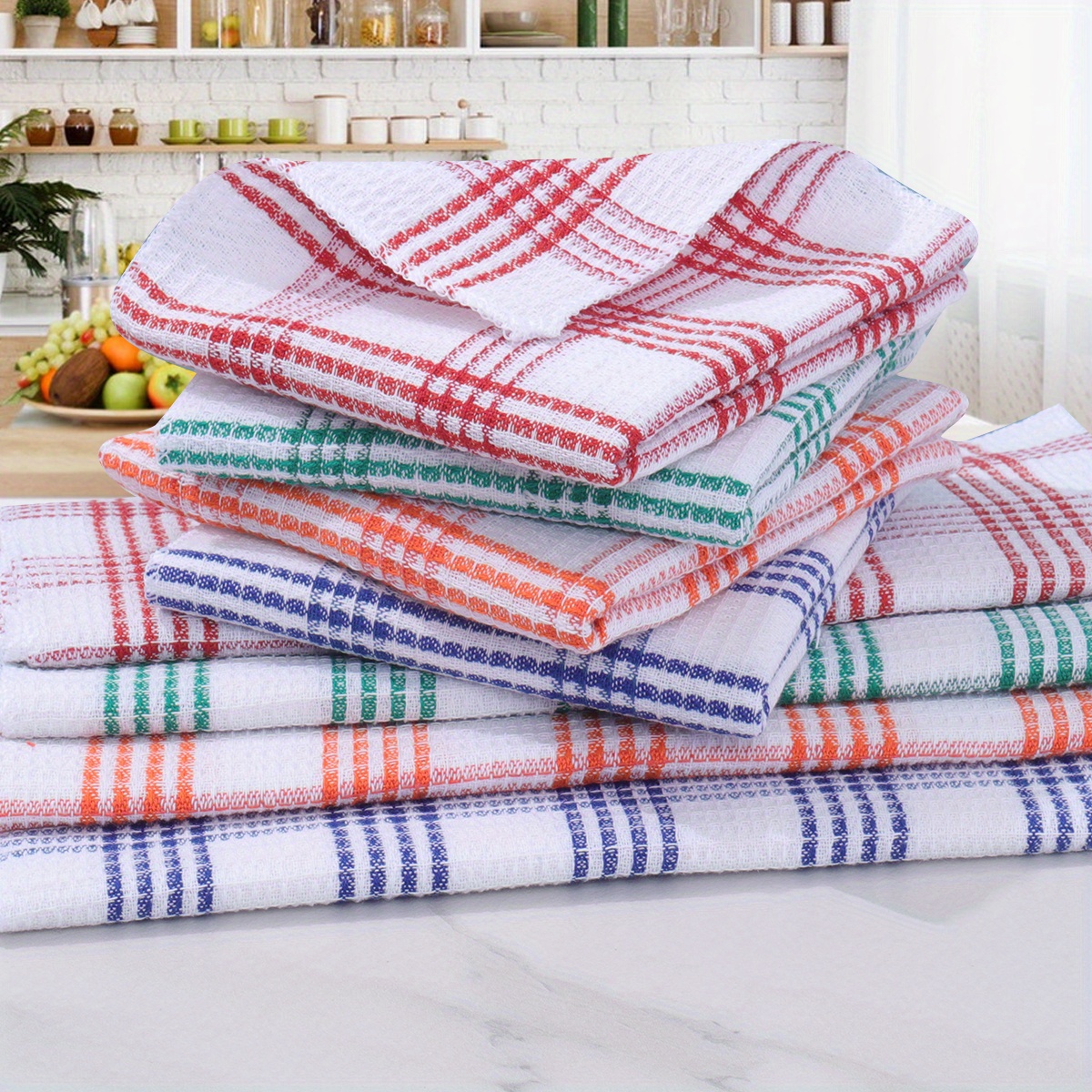 12pcs Retro Plaid Kitchen Towels - Super Absorbent Coffee Grid Weave, 25x25cm, Polyester Blend Dish Cloths for Kitchen, Bathroom