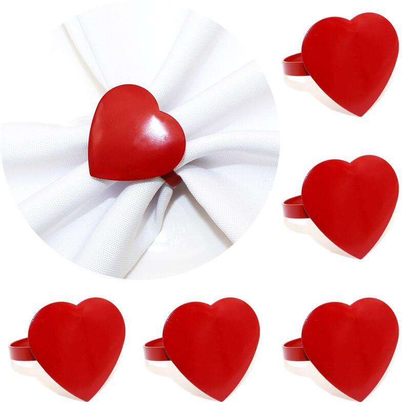 

6pcs Red Heart Shaped Zinc Alloy Napkin Rings, Metal Serviette Holders, For Wedding, Valentine's Day, Anniversary Party Decorations