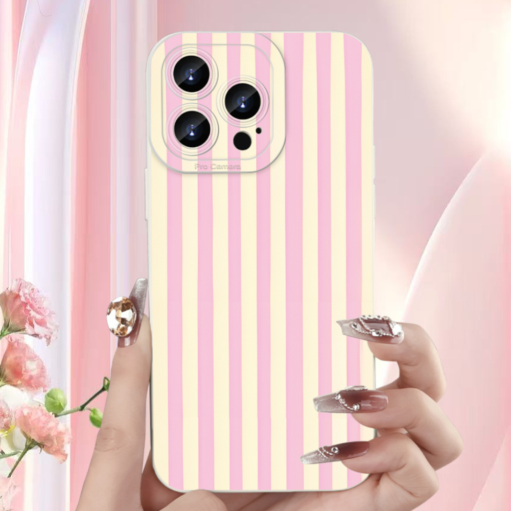 TEMU Phone Case - Unique Matte Anti-fall Wear-resistant Printed Phone Case With Sweet Striped Pattern For Iphone 17 16 15 14 13 12 11 X 8 7 And 17
