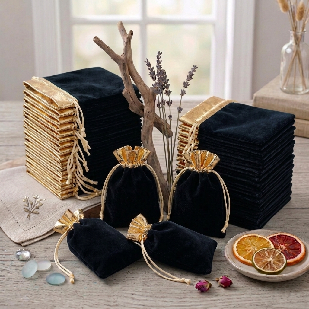 TEMU Gift For Her/him 55pcs Bulk Pack Elegant Soft Velvet Drawstring Pouches With - Luxury Golden Metallic Suitable For Wedding Favors, Jewelry Gift