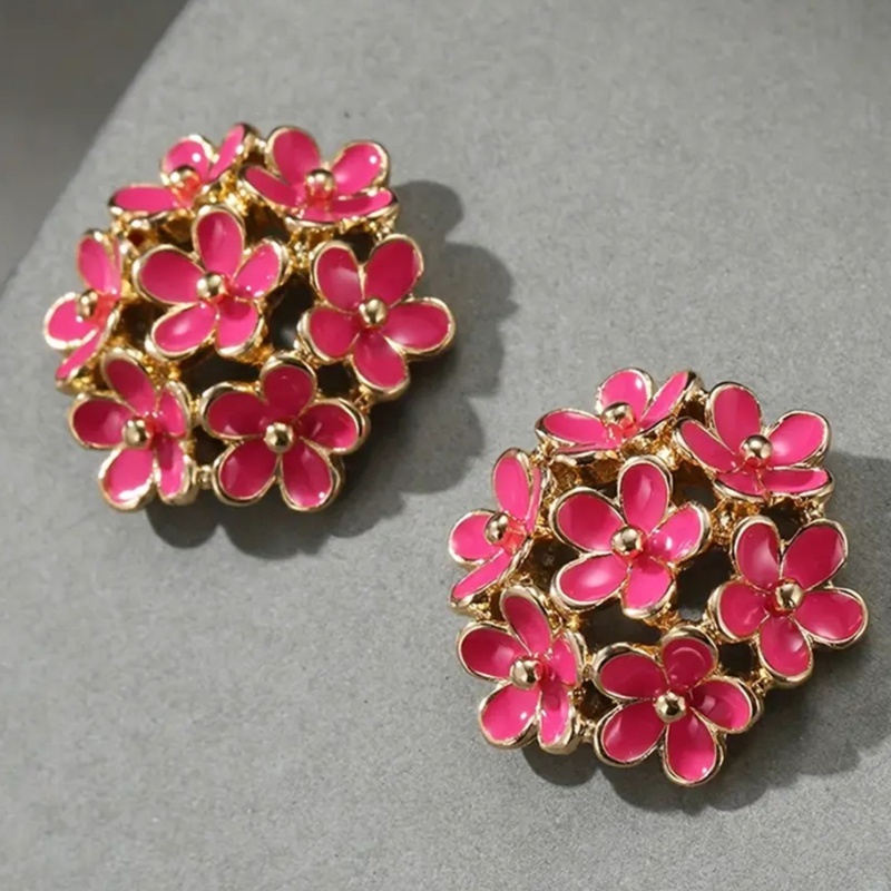Women's Hand-Painted Enamel Floral Stud Earrings, Retro Design