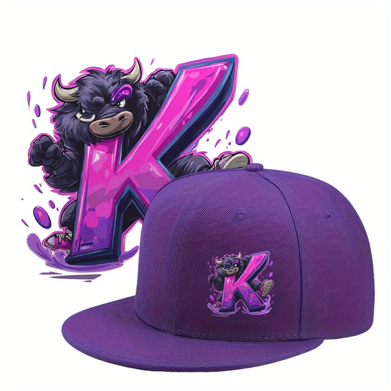 TEMU Casquette de Baseball Respirante pour Sports Extérieurs, Confort Toutes avec Motif de Vache Cartoon et Lettre "K", Unisexe