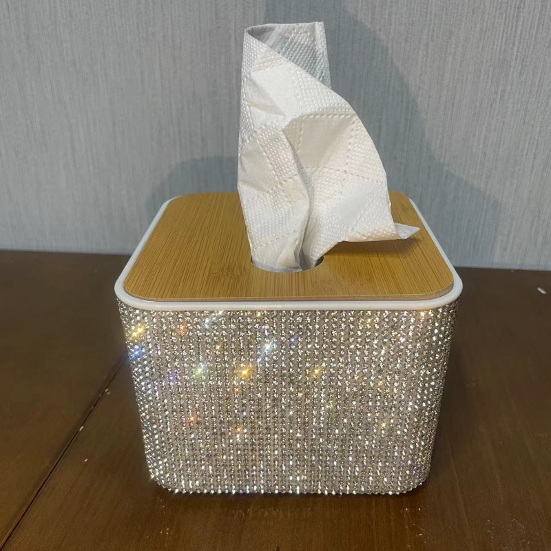 1pc handmade sparkling tissue box holder with glittering diamonds square plastic countertop organizer for bathroom kitchen or living room elegant tabletop storage for tissues napkins and more bathroom tissue holder decorative storage glittering   Product details 6