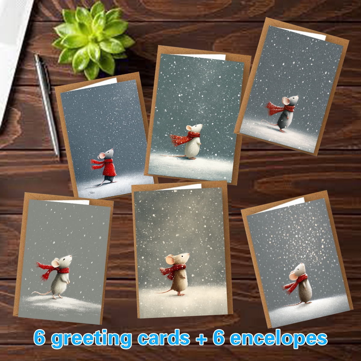 TEMU 1 Set/12 Stück/24 Stück/48 Stück Weihnachten, Neujahr, Geburtstag, Party Grußkarten | Mäuse mit roten Schals, schneebedeckte , handschriftliche