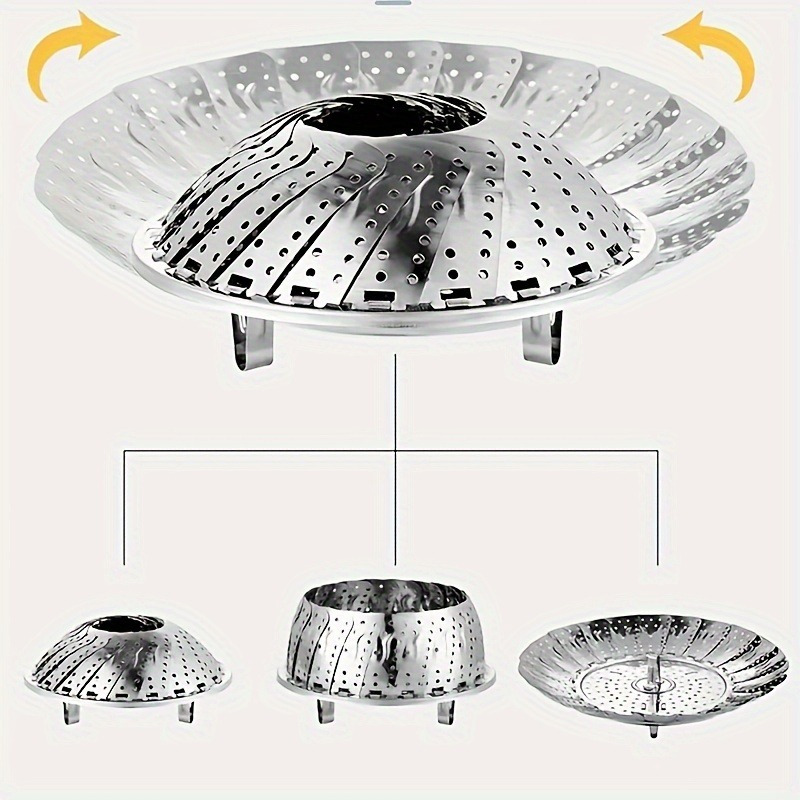 Image of [foldable Steaming Tray] Stainless Steel Foldable Steaming Tray Combo- 304 Grade Steamer Shelf With Handles | Space- Design For Dumplings, Buns, Vegetables- No Power Needed